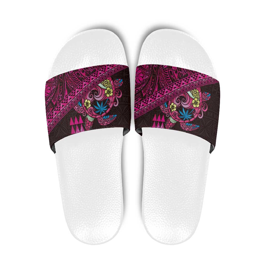 Hawaiian Abstract Sea Turtle Slide Sandals Polynesian Tapa Art and Kakau Tattoo Pink WaterColor - Polynesian Pride