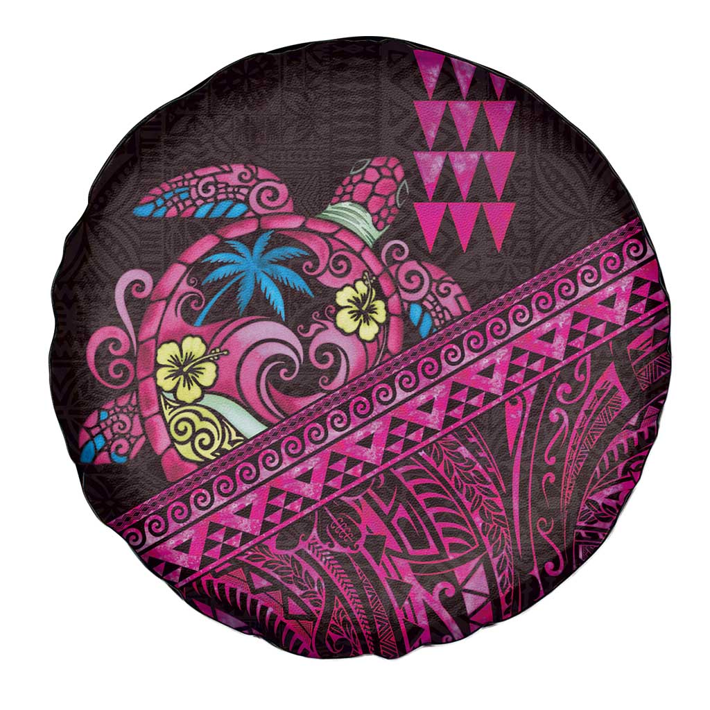 Hawaiian Abstract Sea Turtle Spare Tire Cover Polynesian Tapa Art and Kakau Tattoo Pink WaterColor - Polynesian Pride