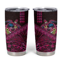 Hawaiian Abstract Sea Turtle Tumbler Cup Polynesian Tapa Art and Kakau Tattoo Pink WaterColor - Polynesian Pride