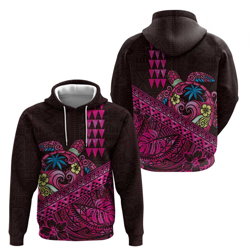 Hawaiian Abstract Sea Turtle Zip Hoodie Polynesian Tapa Art and Kakau Tattoo Pink WaterColor - Polynesian Pride