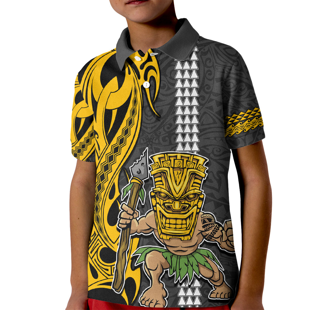 Hawaii Island Kid Polo Shirt Hawaiian Warrior and Kakau Symbols Abstract Tattoo LT03 Kid Yellow - Polynesian Pride