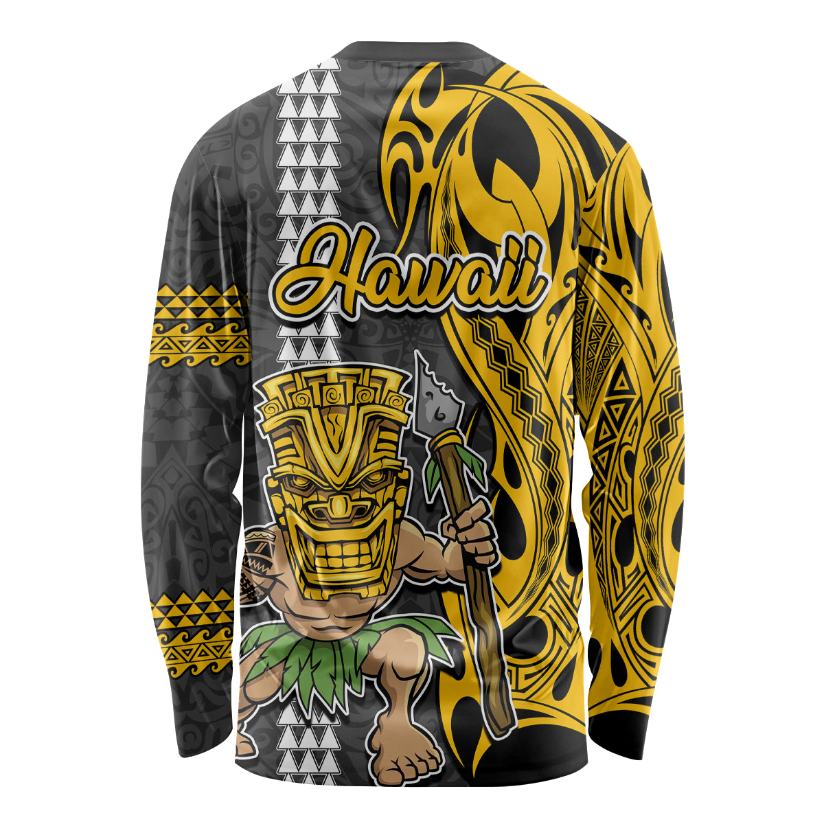 Hawaii Island Long Sleeve Shirt Hawaiian Warrior and Kakau Symbols Abstract Tattoo LT03 - Polynesian Pride