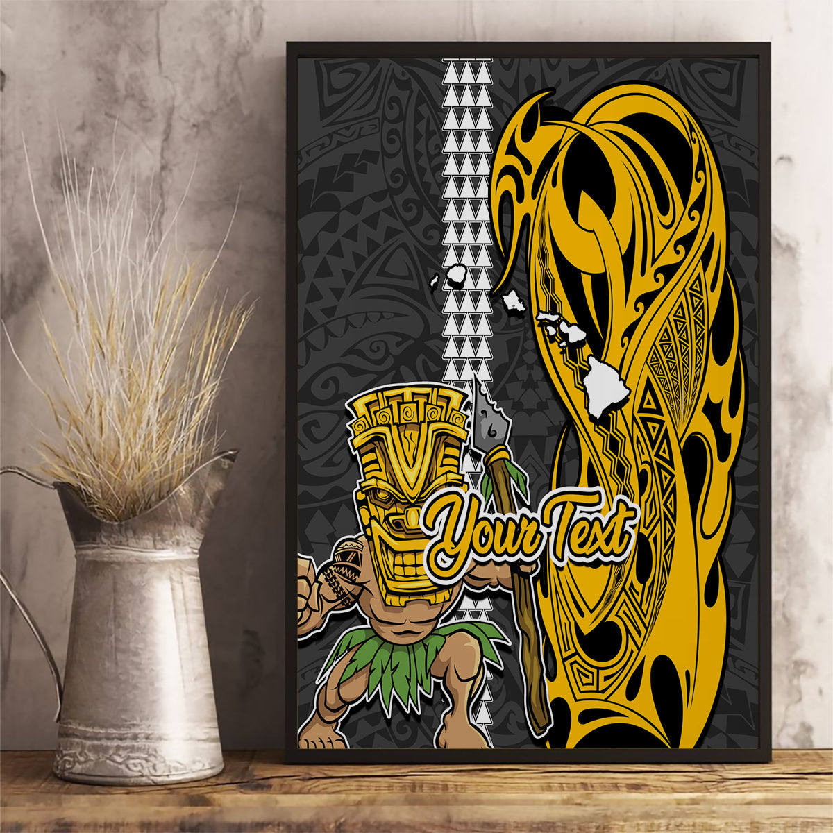 Custom Hawaii Island Canvas Wall Art Hawaiian Warrior and Kakau Symbols Abstract Tattoo LT03 - Polynesian Pride