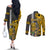 Custom Hawaii Island Couples Matching Off The Shoulder Long Sleeve Dress and Long Sleeve Button Shirts Hawaiian Warrior and Kakau Symbols Abstract Tattoo LT03 - Polynesian Pride