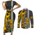 Custom Hawaii Island Couples Matching Short Sleeve Bodycon Dress and Long Sleeve Button Shirts Hawaiian Warrior and Kakau Symbols Abstract Tattoo LT03 Yellow - Polynesian Pride