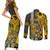 Custom Hawaii Island Couples Matching Short Sleeve Bodycon Dress and Long Sleeve Button Shirts Hawaiian Warrior and Kakau Symbols Abstract Tattoo LT03 - Polynesian Pride