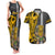 Custom Hawaii Island Couples Matching Tank Maxi Dress and Hawaiian Shirt Hawaiian Warrior and Kakau Symbols Abstract Tattoo LT03 Yellow - Polynesian Pride