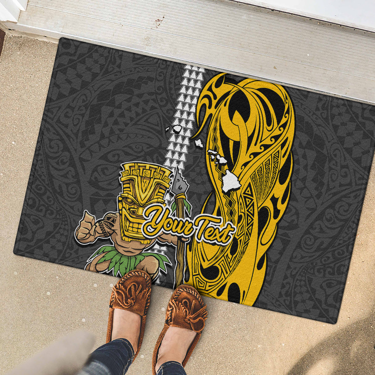 Custom Hawaii Island Rubber Doormat Hawaiian Warrior and Kakau Symbols Abstract Tattoo LT03 - Polynesian Pride