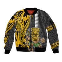 Custom Hawaii Island Sleeve Zip Bomber Jacket Hawaiian Warrior and Kakau Symbols Abstract Tattoo LT03 Unisex Yellow - Polynesian Pride