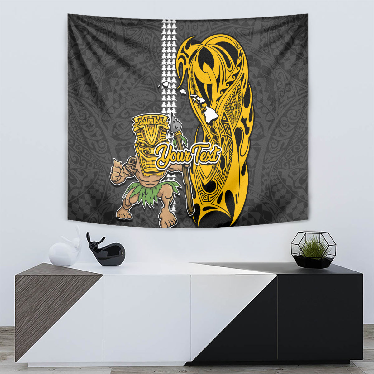 Custom Hawaii Island Tapestry Hawaiian Warrior and Kakau Symbols Abstract Tattoo LT03 - Polynesian Pride