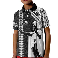 Hawaii Island Kid Polo Shirt Hawaiian King and Kakau Symbols Abstract Shoulder Tattoo LT03 Kid Black - Polynesian Pride