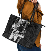Hawaii Island Leather Tote Bag Hawaiian King and Kakau Symbols Abstract Shoulder Tattoo LT03 - Polynesian Pride