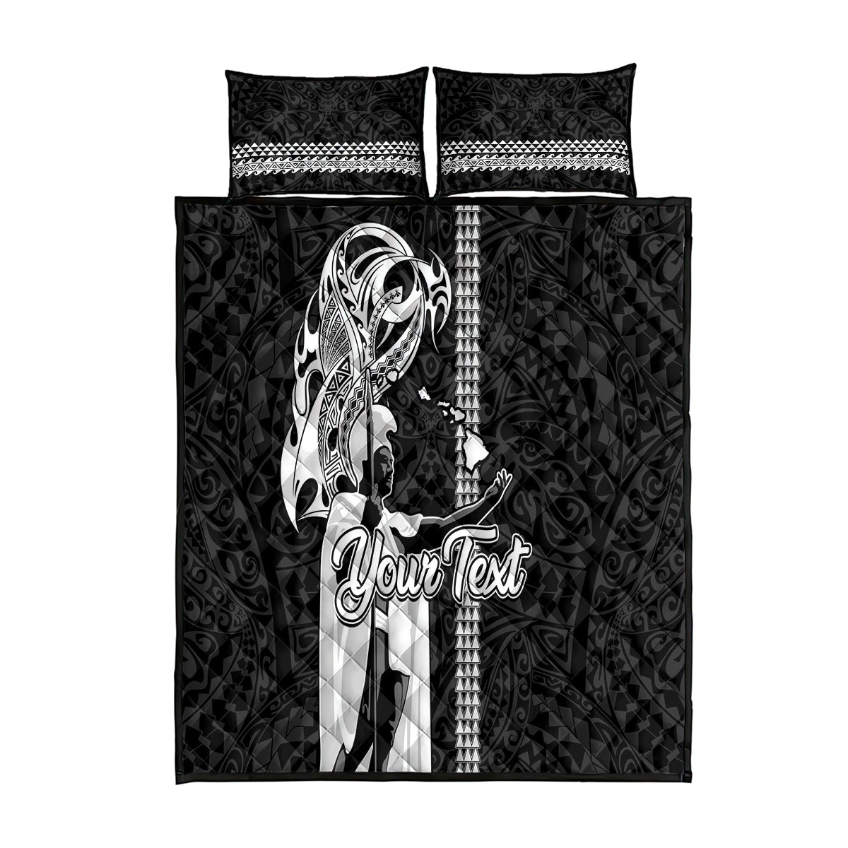 Custom Hawaii Island Quilt Bed Set Hawaiian King and Kakau Symbols Abstract Shoulder Tattoo LT03 Black - Polynesian Pride