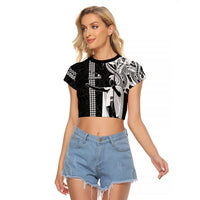 Custom Hawaii Island Raglan Cropped T Shirt Hawaiian King and Kakau Symbols Abstract Shoulder Tattoo LT03 Female Black - Polynesian Pride