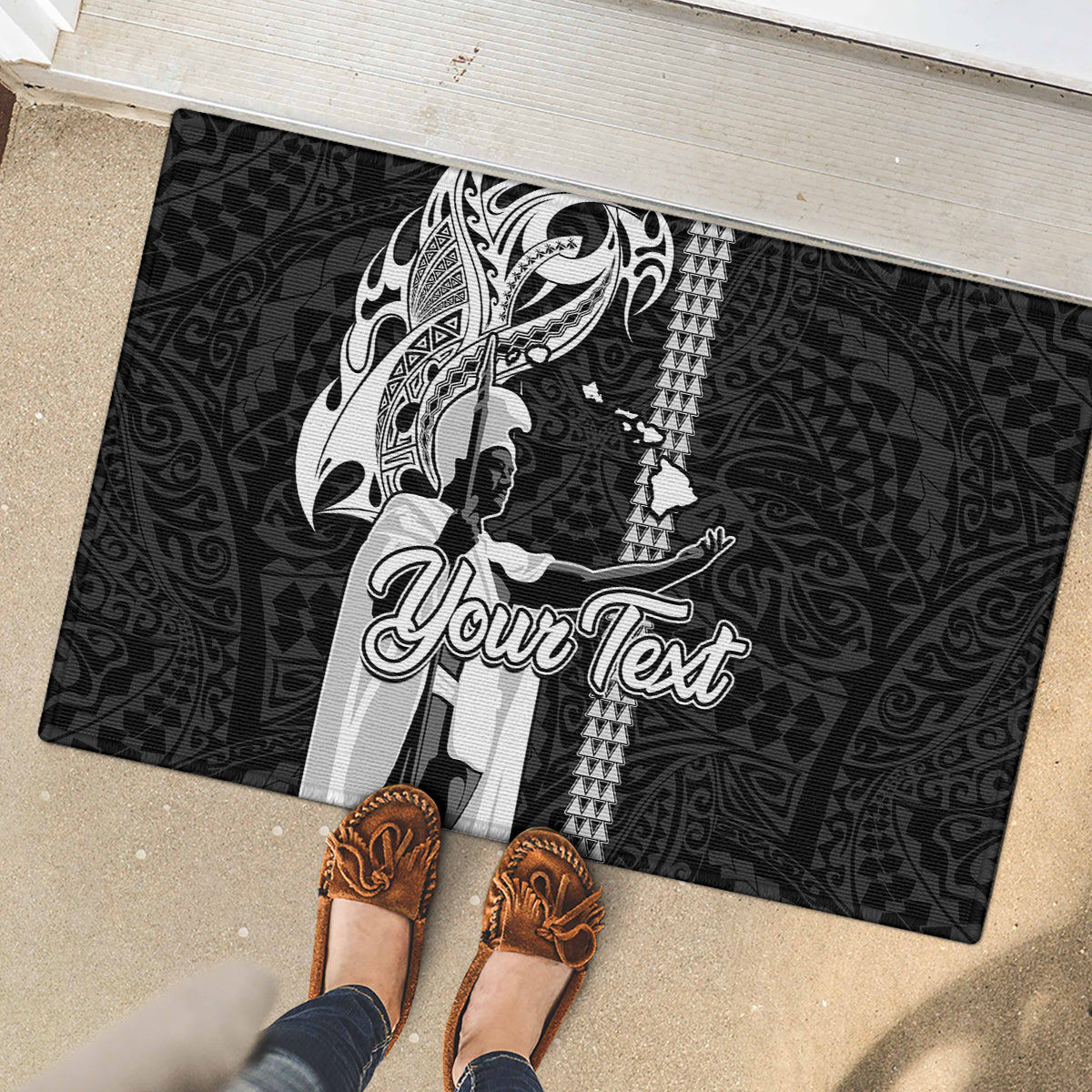Custom Hawaii Island Rubber Doormat Hawaiian King and Kakau Symbols Abstract Shoulder Tattoo LT03 - Polynesian Pride