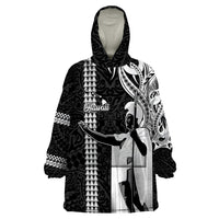 Custom Hawaii Island Wearable Blanket Hoodie Hawaiian King and Kakau Symbols Abstract Shoulder Tattoo LT03 One Size Black - Polynesian Pride