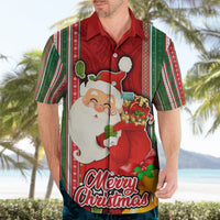 Kiribati Christmas Hawaiian Shirt Santa With Gift Bag Behind Ribbons Seamless Red Maori LT03 - Polynesian Pride