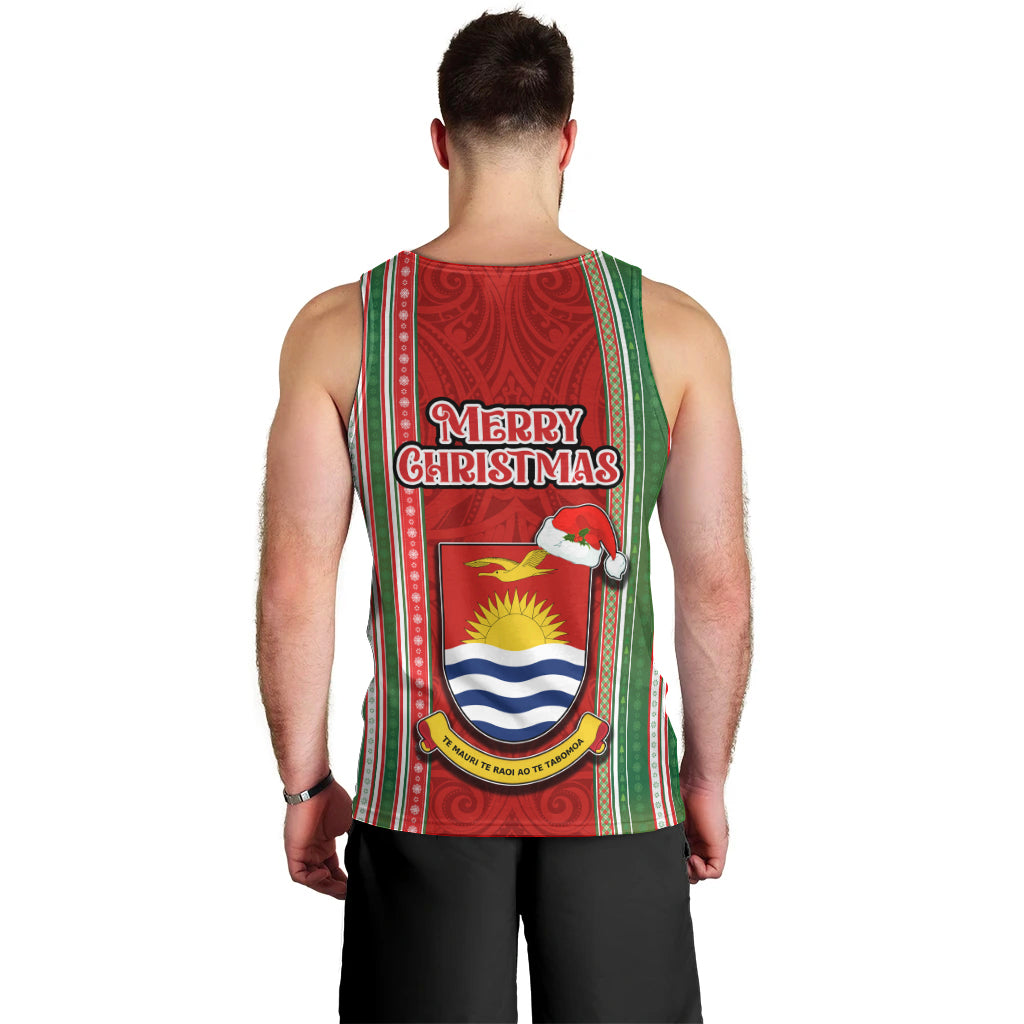 Kiribati Christmas Men Tank Top Santa With Gift Bag Behind Ribbons Seamless Red Maori LT03 - Polynesian Pride