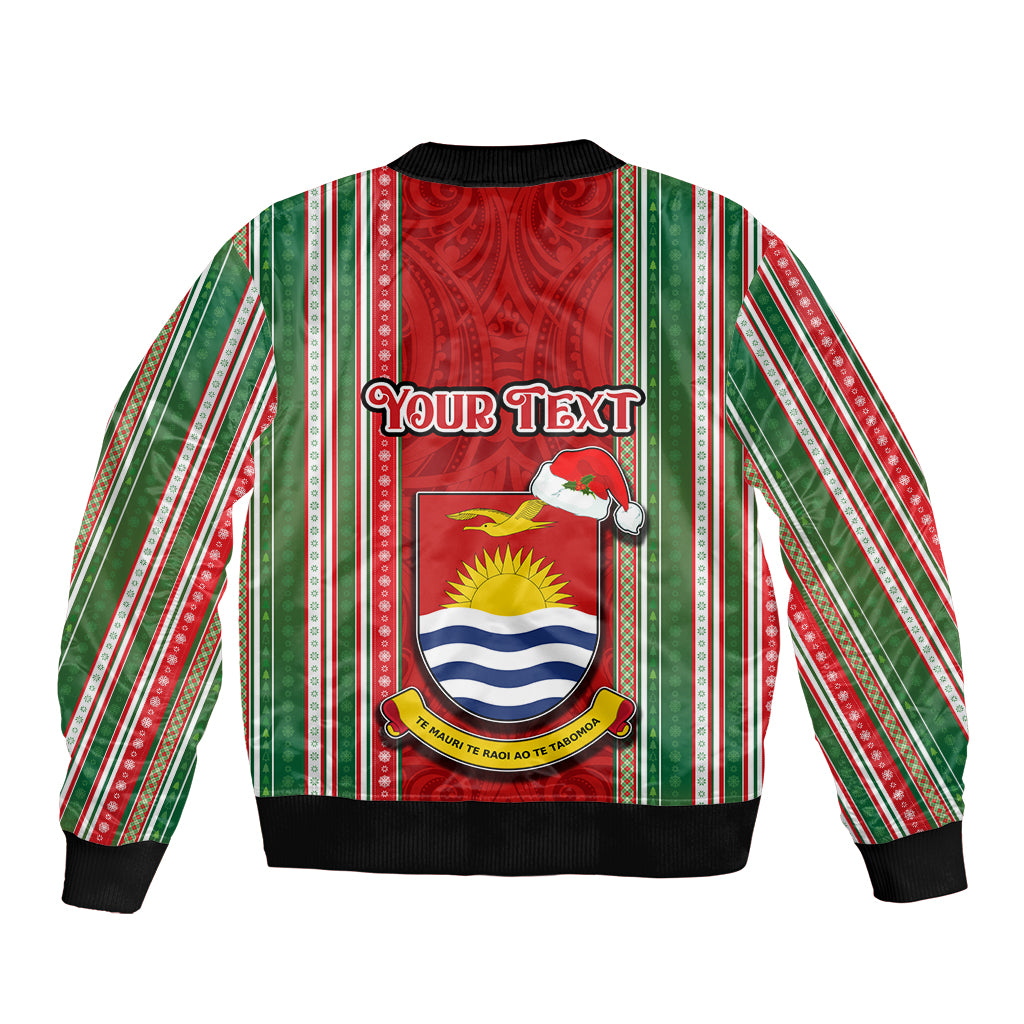 Custom Kiribati Christmas Bomber Jacket Santa With Gift Bag Behind Ribbons Seamless Red Maori LT03 - Polynesian Pride