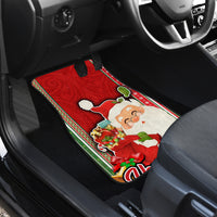 Custom Kiribati Christmas Car Mats Santa With Gift Bag Behind Ribbons Seamless Red Maori LT03 - Polynesian Pride
