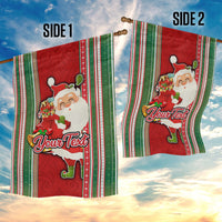 Custom Kiribati Christmas Garden Flag Santa With Gift Bag Behind Ribbons Seamless Red Maori LT03 - Polynesian Pride