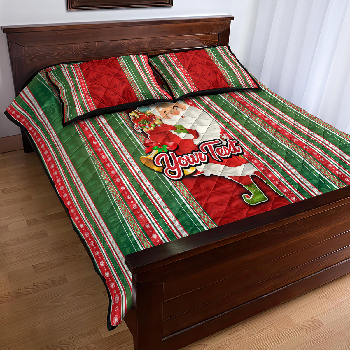 Custom Kiribati Christmas Quilt Bed Set Santa With Gift Bag Behind Ribbons Seamless Red Maori LT03 - Polynesian Pride
