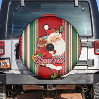 Custom Kiribati Christmas Spare Tire Cover Santa With Gift Bag Behind Ribbons Seamless Red Maori LT03 - Polynesian Pride