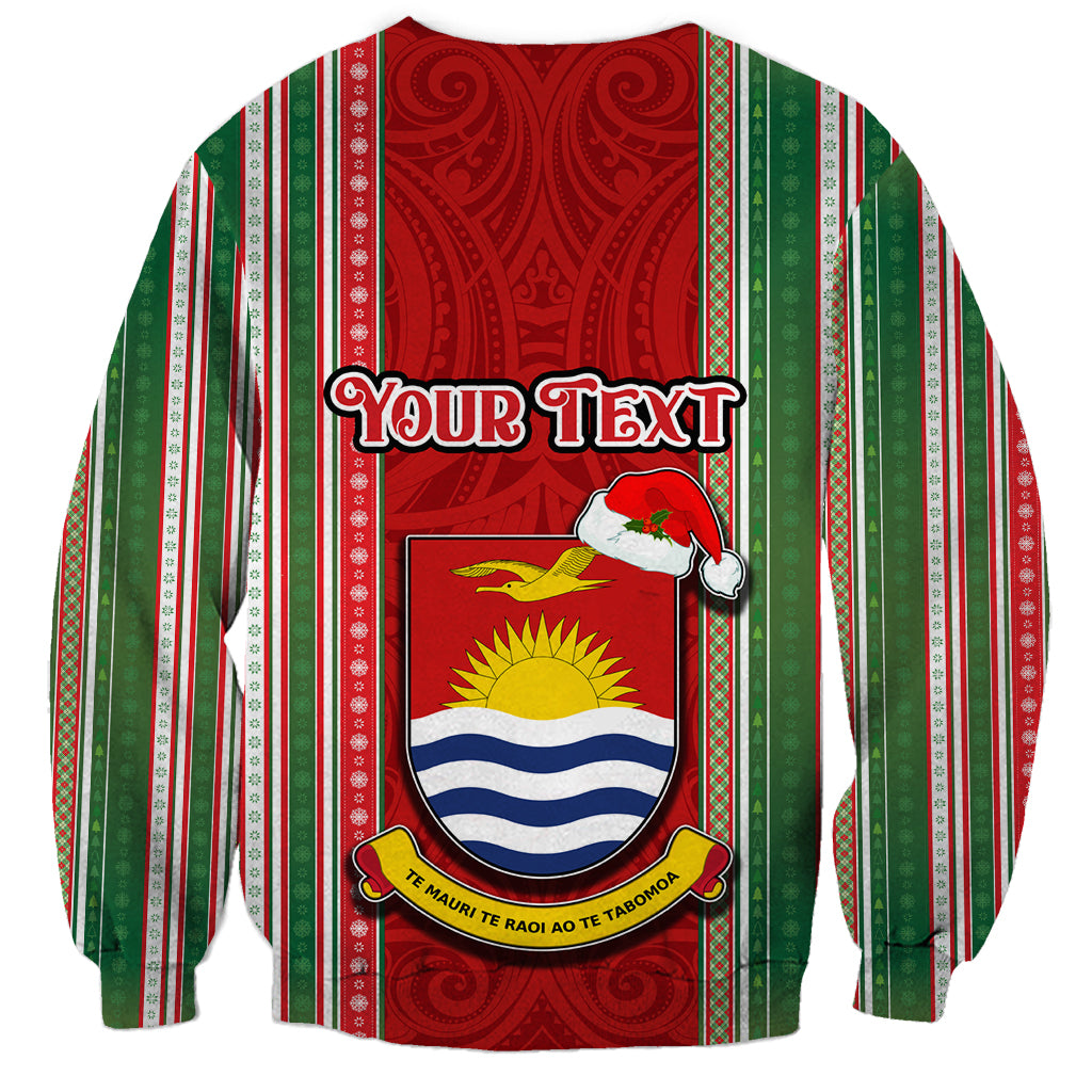 Custom Kiribati Christmas Sweatshirt Santa With Gift Bag Behind Ribbons Seamless Red Maori LT03 - Polynesian Pride