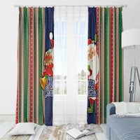 Kiribati Christmas Window Curtain Santa With Gift Bag Behind Ribbons Seamless Blue Maori LT03 - Polynesian Pride
