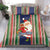 Custom Kiribati Christmas Bedding Set Santa With Gift Bag Behind Ribbons Seamless Blue Maori LT03 - Polynesian Pride