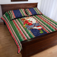 Custom Kiribati Christmas Quilt Bed Set Santa With Gift Bag Behind Ribbons Seamless Blue Maori LT03 - Polynesian Pride