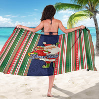 Custom Kiribati Christmas Sarong Santa With Gift Bag Behind Ribbons Seamless Blue Maori LT03 - Polynesian Pride