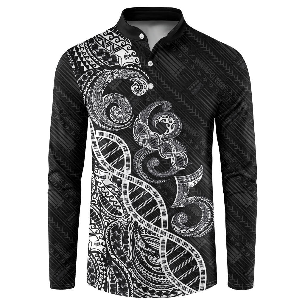 Samoan Traditional Tattoo 685 Button Sweatshirt Tribal Tatau DNA Black Color LT03 Black - Polynesian Pride