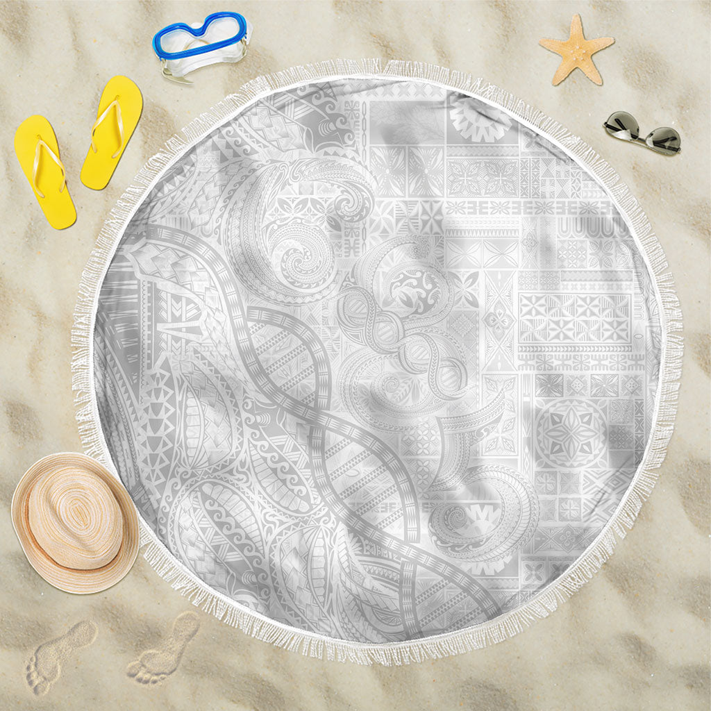 Samoan Traditional Tattoo 685 Beach Blanket Tribal Tatau DNA All-White LT03 One Size 150cm White - Polynesian Pride
