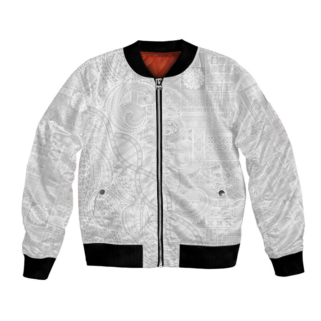 Samoan Traditional Tattoo 685 Bomber Jacket Tribal Tatau DNA All-White LT03 Unisex White - Polynesian Pride