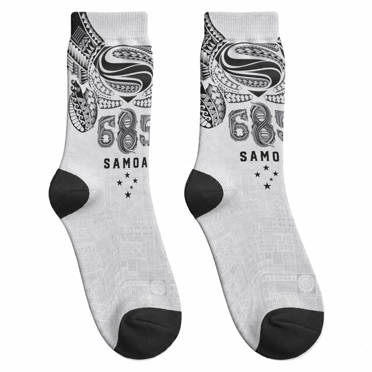 Super Samoa 685 Tribal Tattoo Crew Socks Siapo Pattern White Edition LT03 - Polynesian Pride