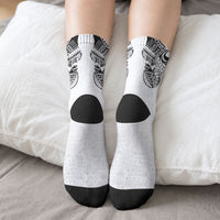 Super Samoa 685 Tribal Tattoo Crew Socks Siapo Pattern White Edition LT03 - Polynesian Pride