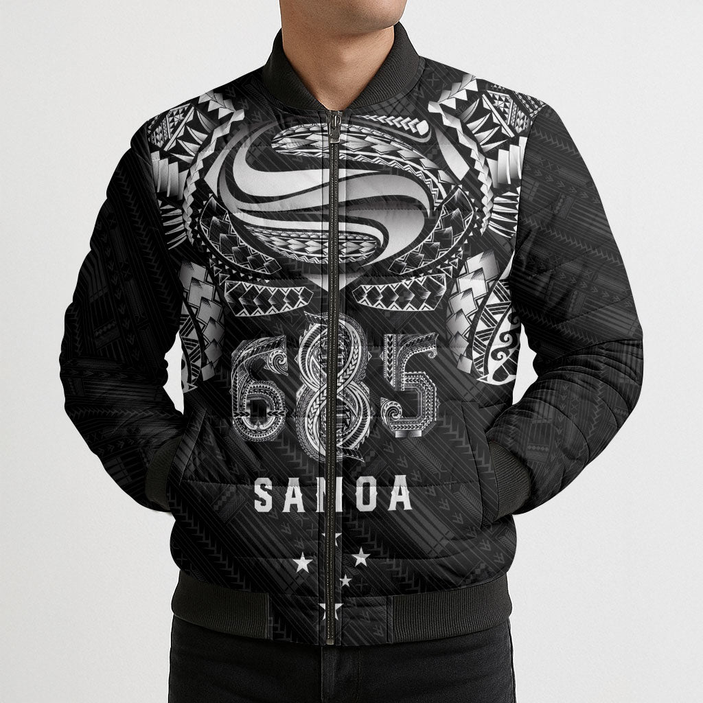 Super Samoa 685 Tribal Tattoo Bomber Puffer Jacket Samoan Ornament Pattern Black Edition LT03 - Polynesian Pride