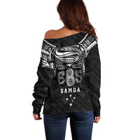 Super Samoa 685 Tribal Tattoo Off Shoulder Sweater Samoan Ornament Pattern Black Edition LT03 - Polynesian Pride