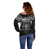Super Samoa 685 Tribal Tattoo Off Shoulder Sweater Samoan Ornament Pattern Black Edition LT03 - Polynesian Pride