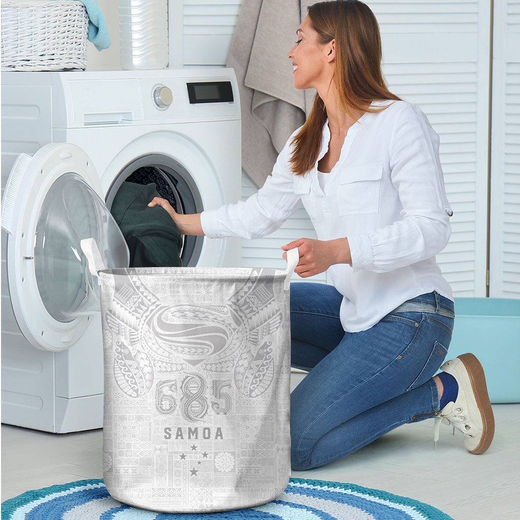 Super Samoa 685 Tribal Tattoo Laundry Basket Siapo Pattern All-White Edition LT03 - Polynesian Pride