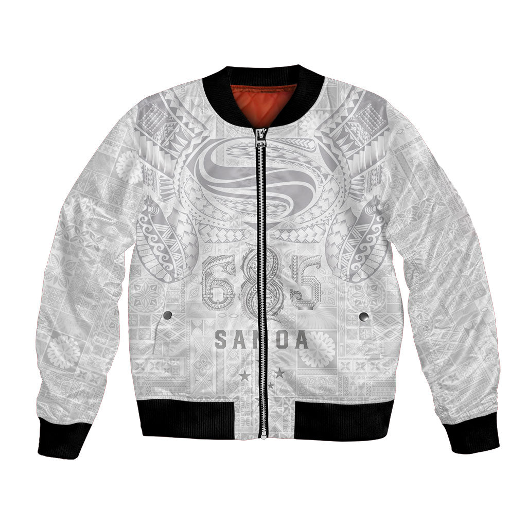 Super Samoa 685 Tribal Tattoo Bomber Jacket Siapo Pattern All-White Edition LT03 Unisex White - Polynesian Pride