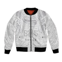 Super Samoa 685 Tribal Tattoo Bomber Jacket Siapo Pattern All-White Edition LT03 Unisex White - Polynesian Pride