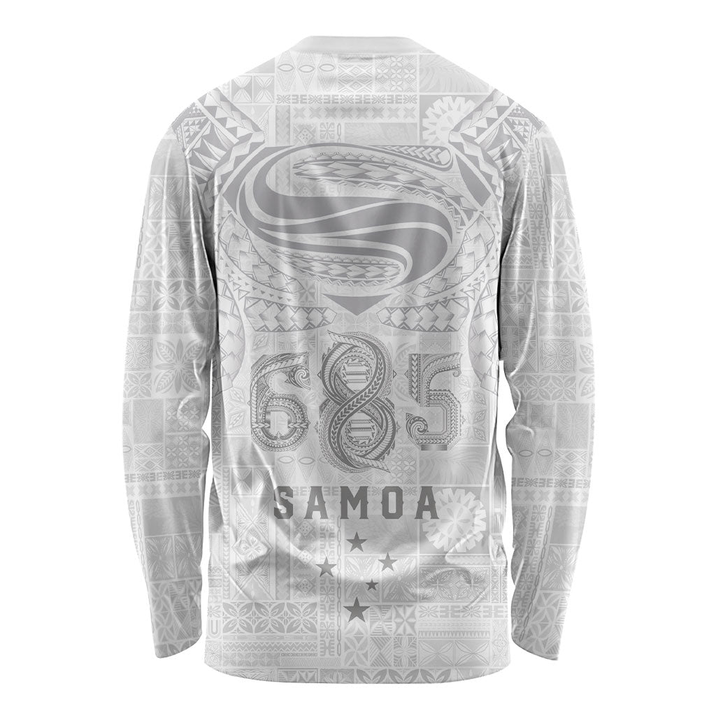 Super Samoa 685 Tribal Tattoo Long Sleeve Shirt Siapo Pattern All-White Edition LT03 - Polynesian Pride