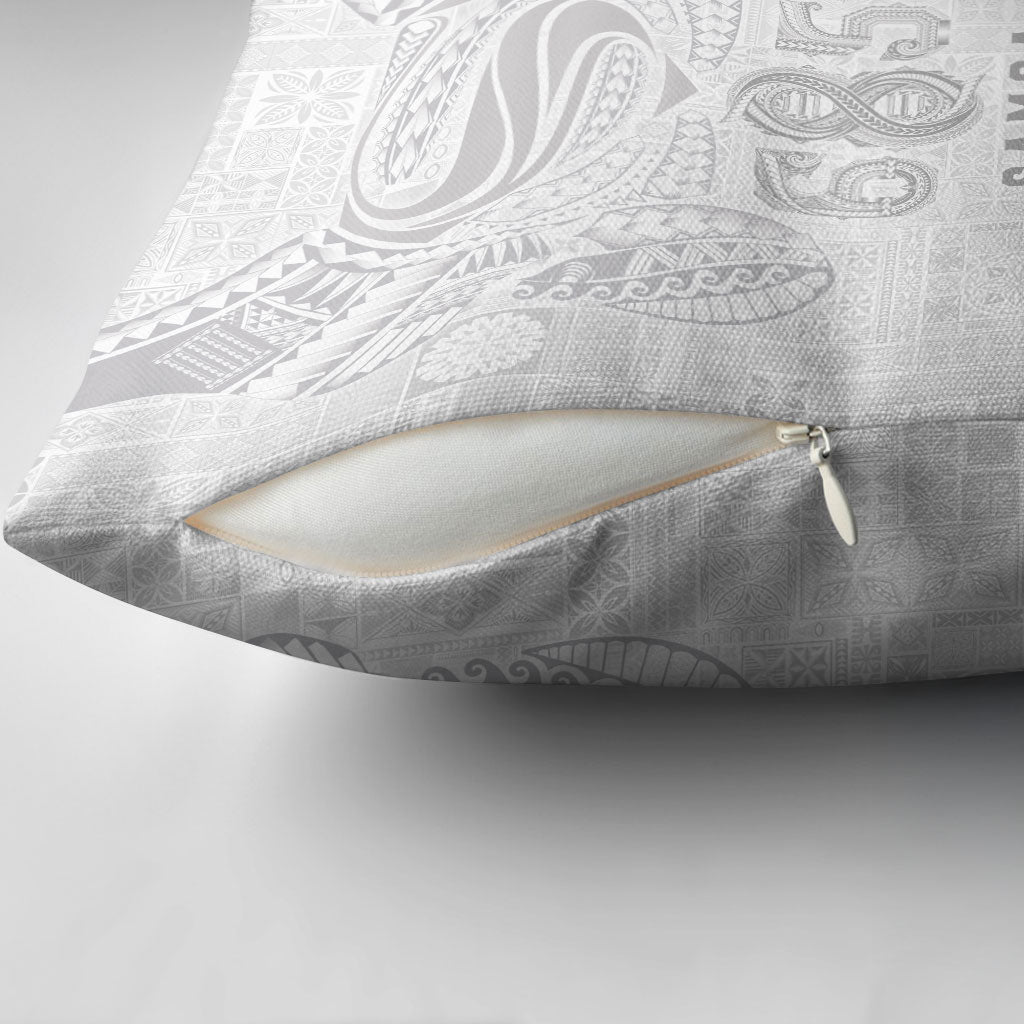 Super Samoa 685 Tribal Tattoo Pillow Cover Siapo Pattern All-White Edition LT03 - Polynesian Pride
