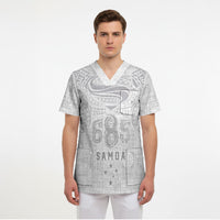 Super Samoa 685 Tribal Tattoo Scrub Top Siapo Pattern All-White Edition LT03 - Polynesian Pride
