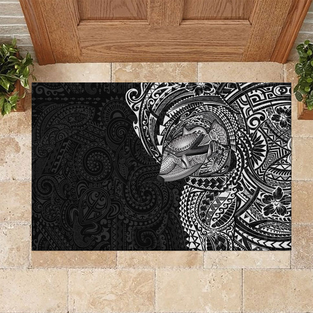 Hawaiian Humuhumu Tribal Tattoo Rubber Doormat Polynesian Kakau Black Color LT03 Black - Polynesian Pride