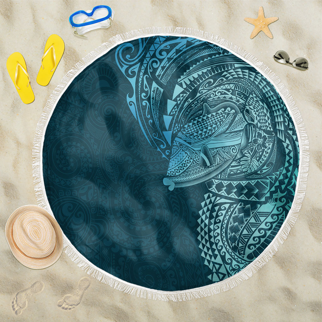 Hawaiian Humuhumu Tribal Tattoo Beach Blanket Polynesian Kakau Ocean Color LT03 One Size 150cm Blue - Polynesian Pride