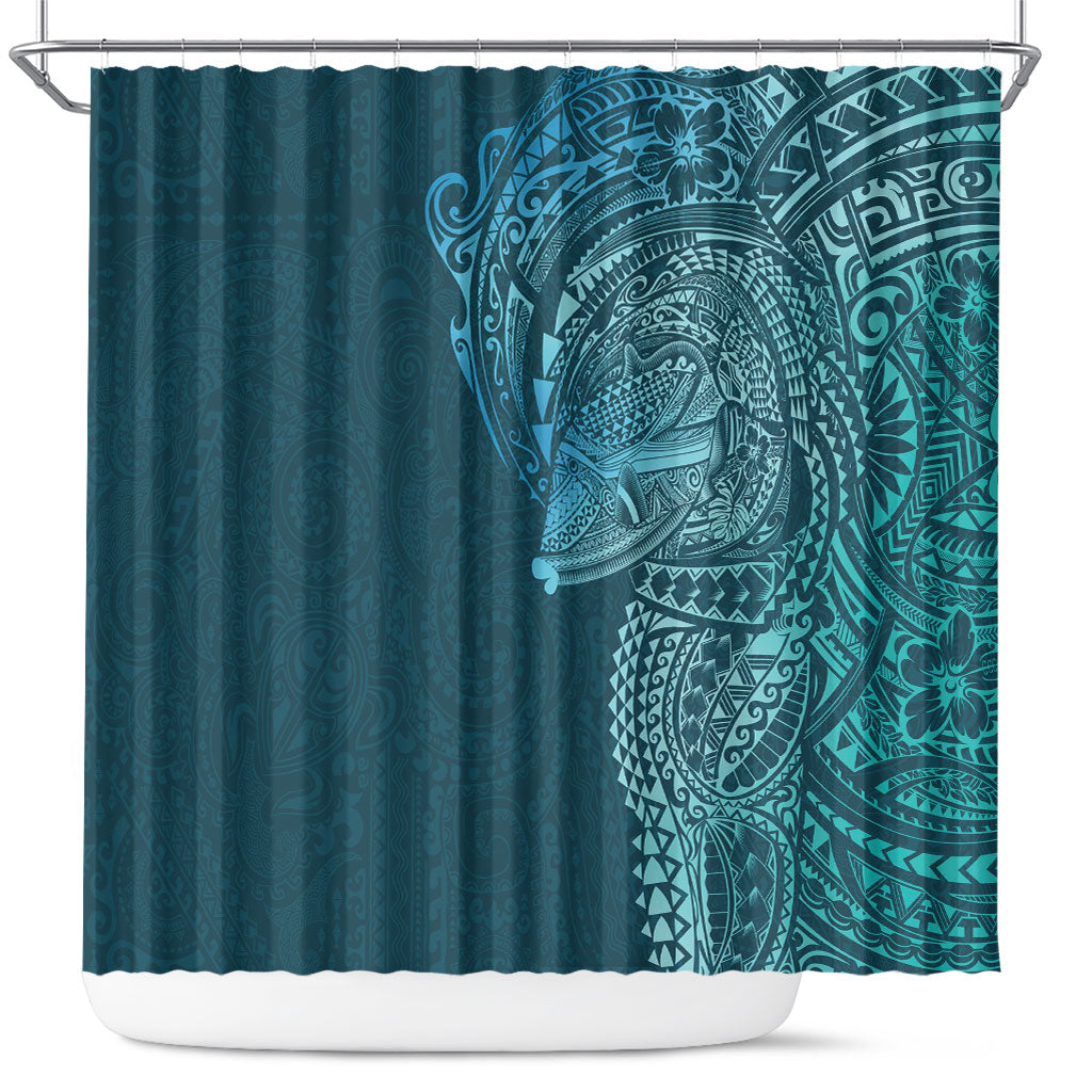 Hawaiian Humuhumu Tribal Tattoo Shower Curtain Polynesian Kakau Ocean Color LT03 Blue - Polynesian Pride
