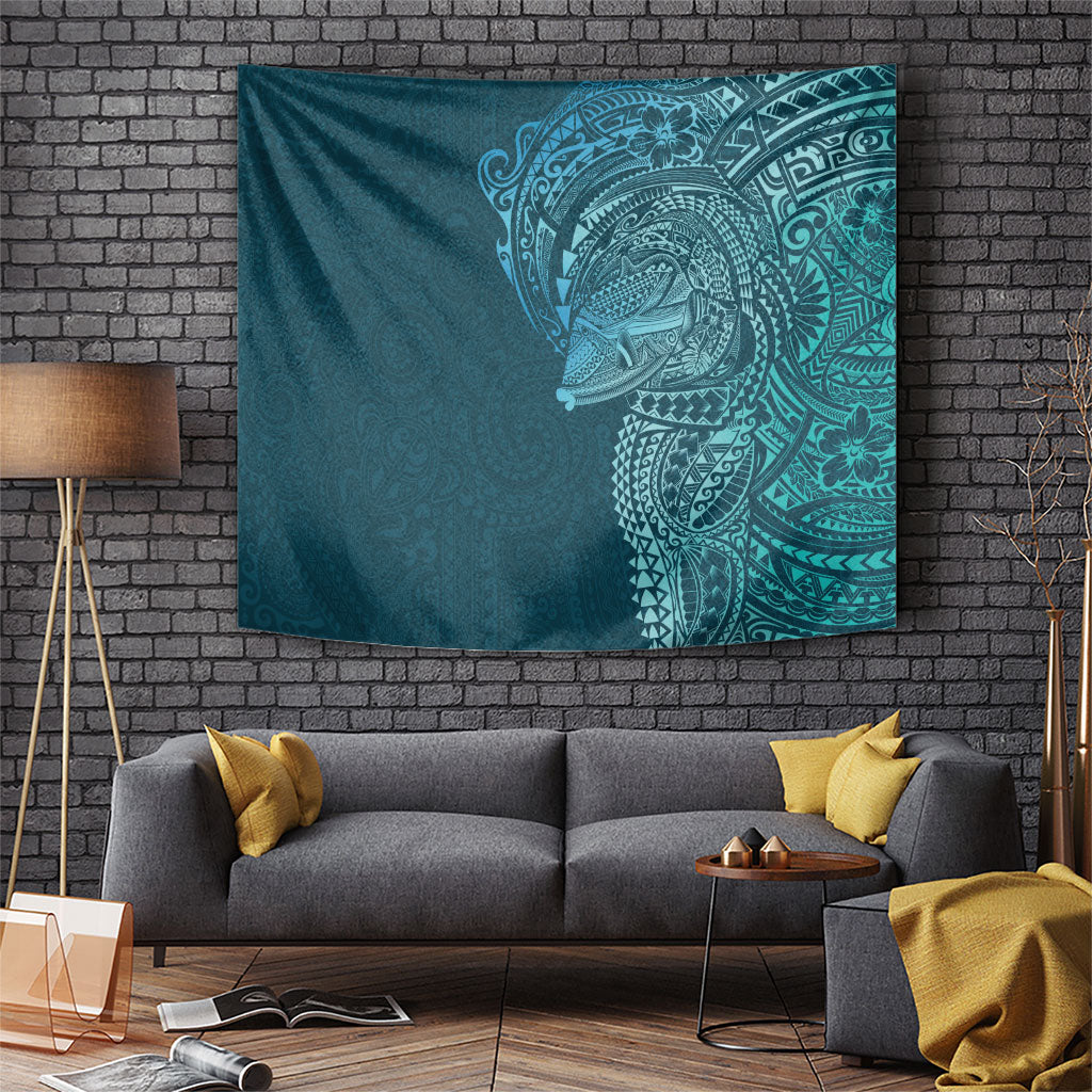 Hawaiian Humuhumu Tribal Tattoo Tapestry Polynesian Kakau Ocean Color LT03 Blue - Polynesian Pride